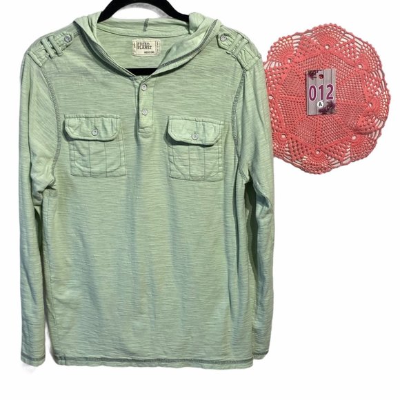 Free Planet Henley Hoodie Shirt Mint Green - Picture 1 of 8